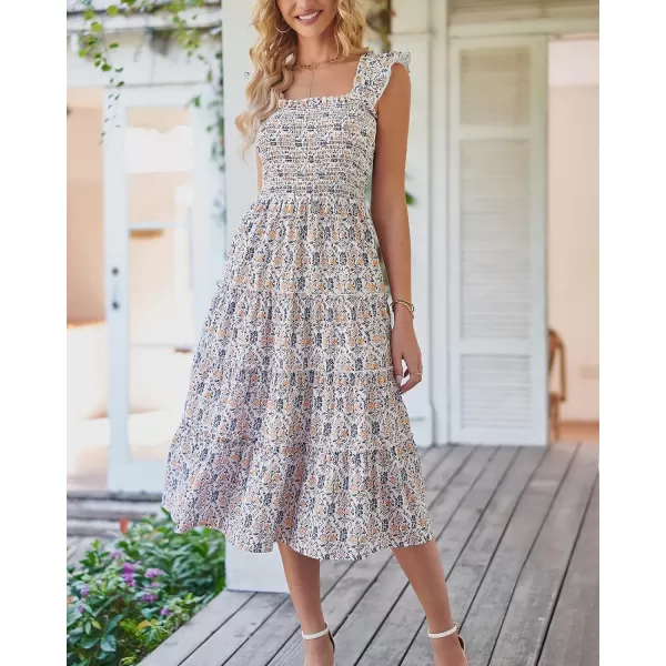 imageBTFBM Womens Summer Boho Smocked Beach Dresses Sleeveless Shoulder Strap Floral Flowy Tiered Party Midi Casual SundressPrint Purple