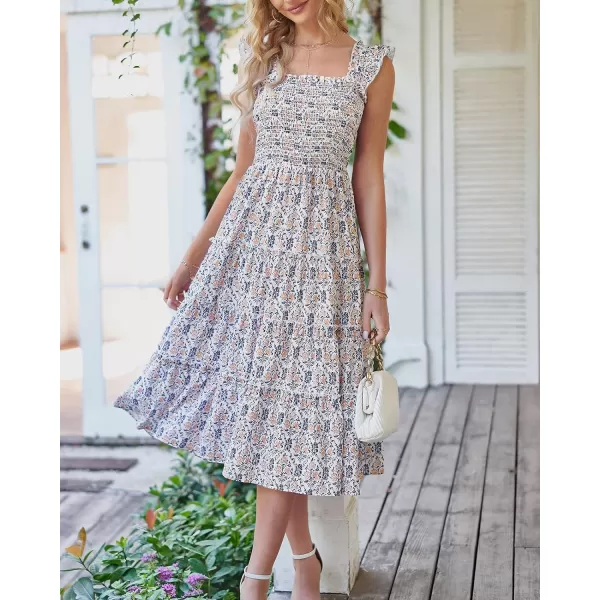 imageBTFBM Womens Summer Boho Smocked Beach Dresses Sleeveless Shoulder Strap Floral Flowy Tiered Party Midi Casual SundressPrint Purple
