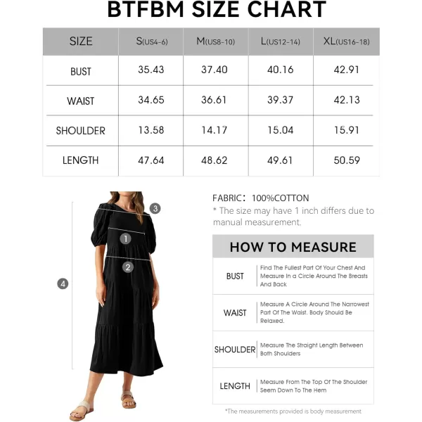 imageBTFBM Womens Summer Casual Puff Short Sleeve Crew Neck Swing Dress Tiered Flowy Beach Midi Dresses with PocketsSolid Black
