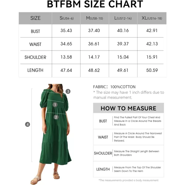 imageBTFBM Womens Summer Casual Puff Short Sleeve Crew Neck Swing Dress Tiered Flowy Beach Midi Dresses with PocketsSolid Dark Green