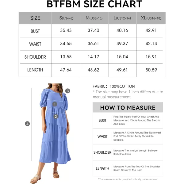 imageBTFBM Womens Summer Casual Puff Short Sleeve Crew Neck Swing Dress Tiered Flowy Beach Midi Dresses with PocketsSolid Light Blue