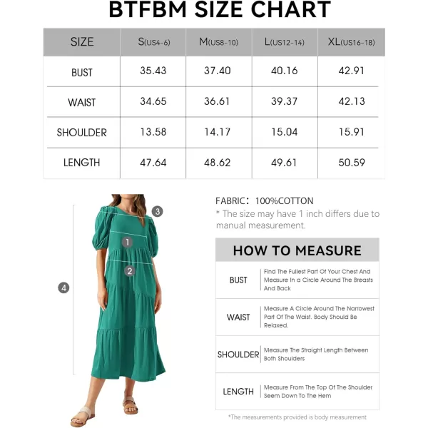 imageBTFBM Womens Summer Casual Puff Short Sleeve Crew Neck Swing Dress Tiered Flowy Beach Midi Dresses with PocketsSolid Light Green