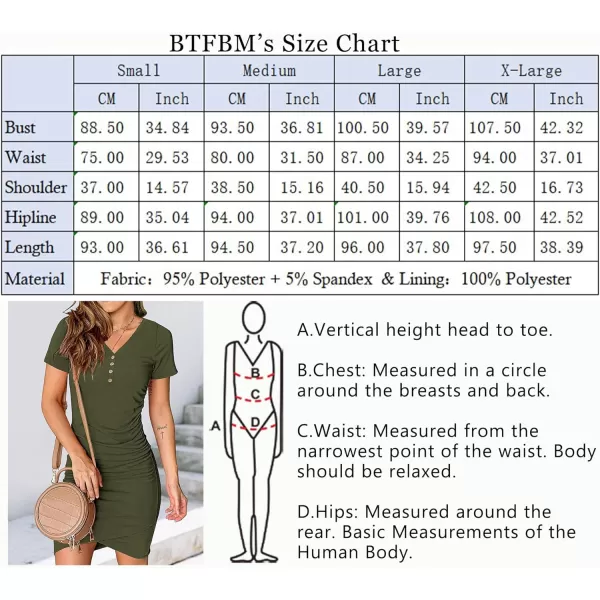 imageBTFBM Womens Summer Casual V Neck Short Sleeve Ruched Bodycon T Shirt Short Mini Dresses with ButtonsArmy Green