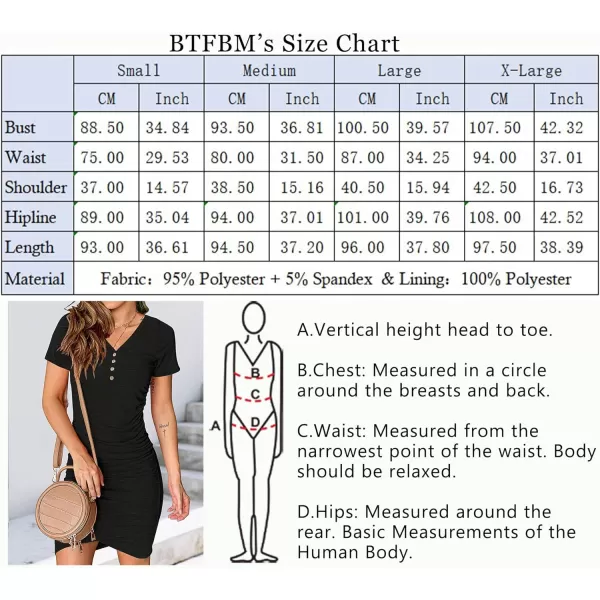 imageBTFBM Womens Summer Casual V Neck Short Sleeve Ruched Bodycon T Shirt Short Mini Dresses with ButtonsBlack