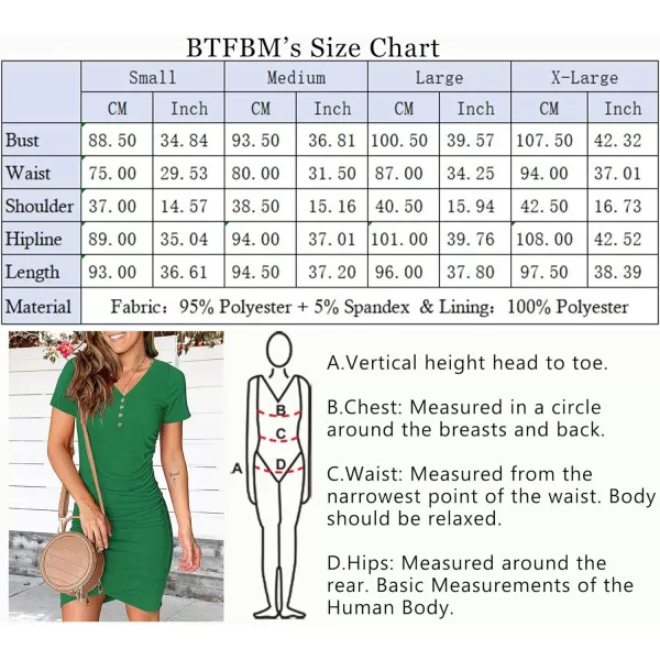 imageBTFBM Womens Summer Casual V Neck Short Sleeve Ruched Bodycon T Shirt Short Mini Dresses with ButtonsBright Green