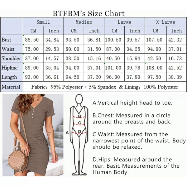 imageBTFBM Womens Summer Casual V Neck Short Sleeve Ruched Bodycon T Shirt Short Mini Dresses with ButtonsBrown