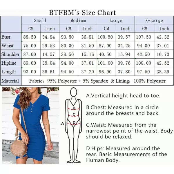 imageBTFBM Womens Summer Casual V Neck Short Sleeve Ruched Bodycon T Shirt Short Mini Dresses with ButtonsDark Blue