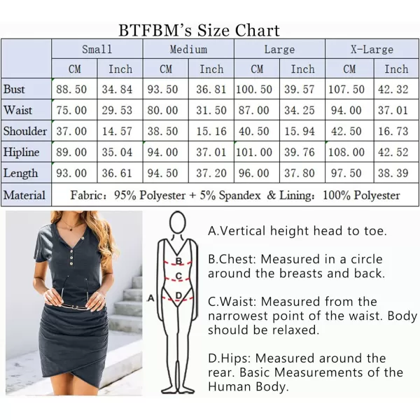 imageBTFBM Womens Summer Casual V Neck Short Sleeve Ruched Bodycon T Shirt Short Mini Dresses with ButtonsDark Grey