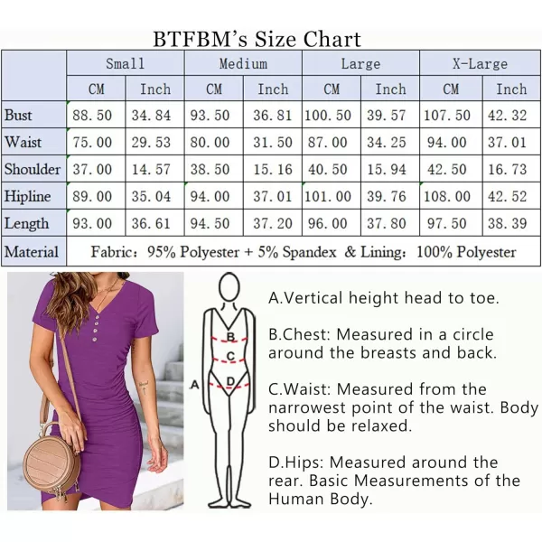imageBTFBM Womens Summer Casual V Neck Short Sleeve Ruched Bodycon T Shirt Short Mini Dresses with ButtonsDark Purple
