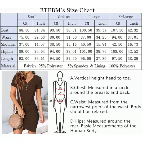 imageBTFBM Womens Summer Casual V Neck Short Sleeve Ruched Bodycon T Shirt Short Mini Dresses with ButtonsKhaki