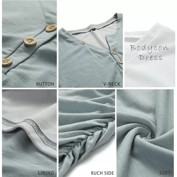 imageBTFBM Womens Summer Casual V Neck Short Sleeve Ruched Bodycon T Shirt Short Mini Dresses with ButtonsNavy