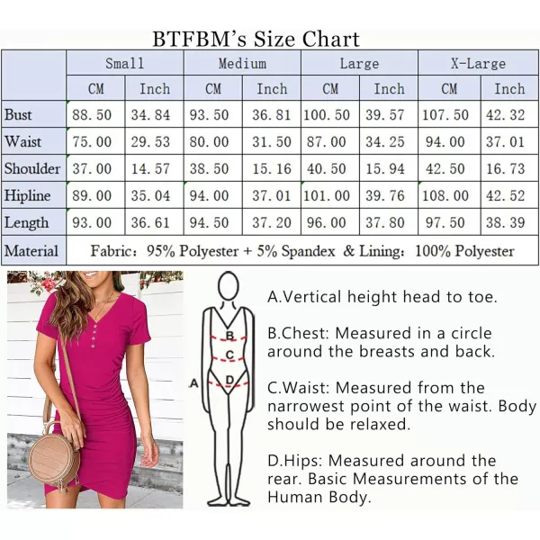 imageBTFBM Womens Summer Casual V Neck Short Sleeve Ruched Bodycon T Shirt Short Mini Dresses with ButtonsRose Red