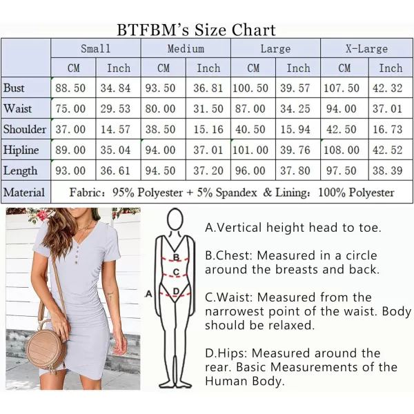 imageBTFBM Womens Summer Casual V Neck Short Sleeve Ruched Bodycon T Shirt Short Mini Dresses with ButtonsWhite