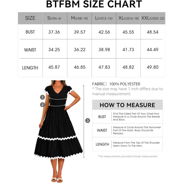 imageBTFBM Womens Summer Dresses 2024 V Neck Cap Sleeve RIC Rac Loose Tiered ALine Beach Vacation Midi Dress with PocketSolid Black