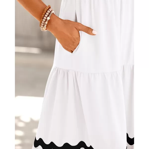 imageBTFBM Womens Summer Dresses 2024 V Neck Cap Sleeve RIC Rac Loose Tiered ALine Beach Vacation Midi Dress with PocketSolid White