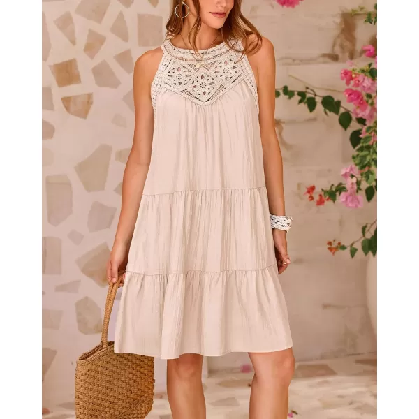 imageBTFBM Womens Summer Hollow Out Halter Dresses Casual Sleeveless ALine Tiered Swing Sundress Beach Vacation Mini DressSolid Apricot