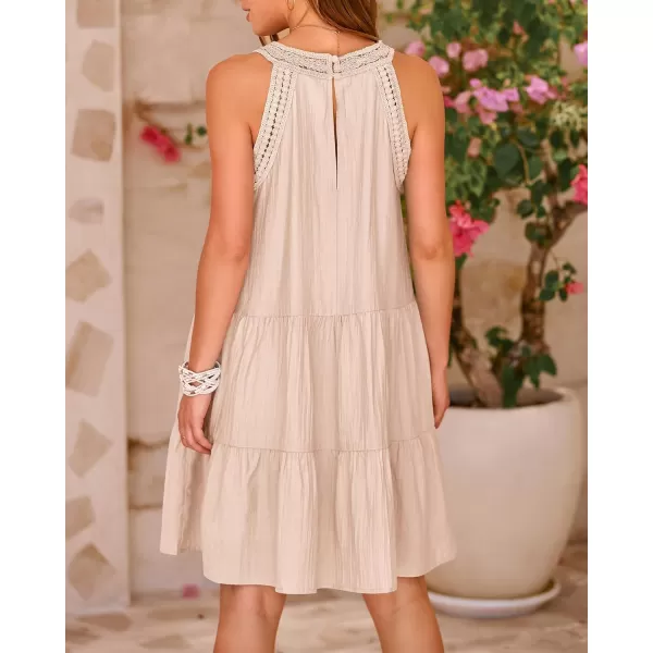 imageBTFBM Womens Summer Hollow Out Halter Dresses Casual Sleeveless ALine Tiered Swing Sundress Beach Vacation Mini DressSolid Apricot