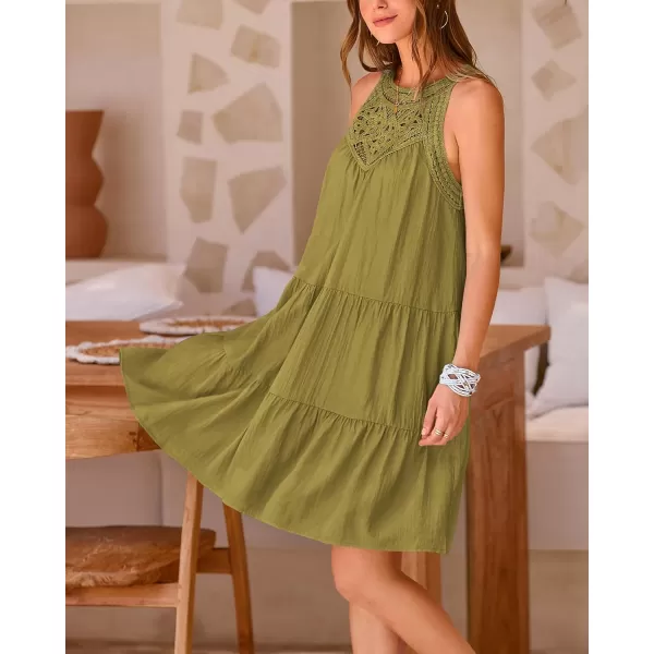 imageBTFBM Womens Summer Hollow Out Halter Dresses Casual Sleeveless ALine Tiered Swing Sundress Beach Vacation Mini DressSolid Army Green