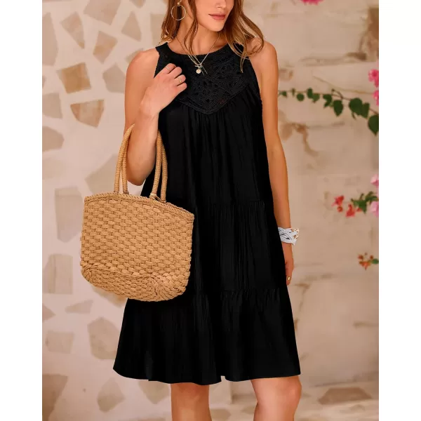 imageBTFBM Womens Summer Hollow Out Halter Dresses Casual Sleeveless ALine Tiered Swing Sundress Beach Vacation Mini DressSolid Black