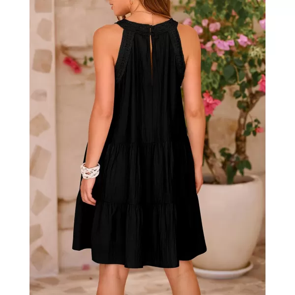 imageBTFBM Womens Summer Hollow Out Halter Dresses Casual Sleeveless ALine Tiered Swing Sundress Beach Vacation Mini DressSolid Black