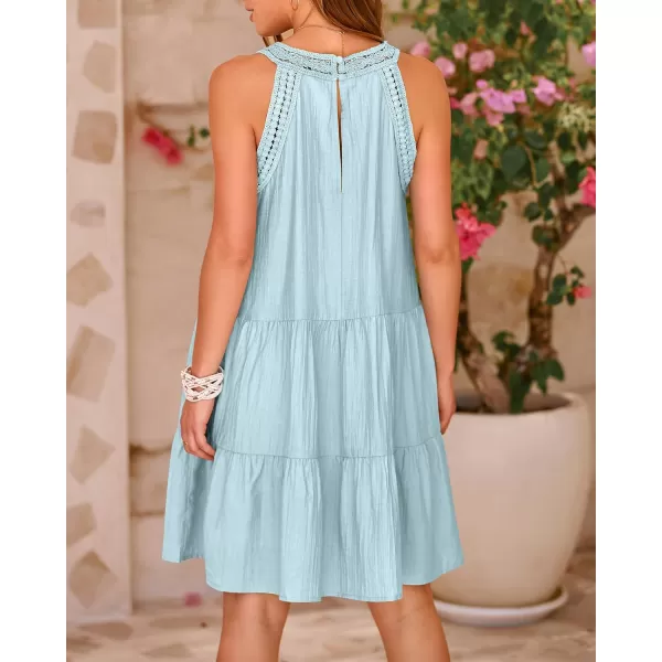 imageBTFBM Womens Summer Hollow Out Halter Dresses Casual Sleeveless ALine Tiered Swing Sundress Beach Vacation Mini DressSolid Mint Green