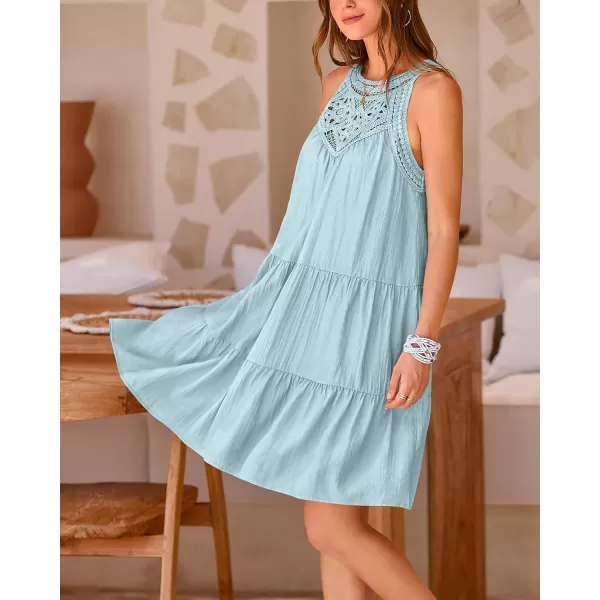 imageBTFBM Womens Summer Hollow Out Halter Dresses Casual Sleeveless ALine Tiered Swing Sundress Beach Vacation Mini DressSolid Mint Green