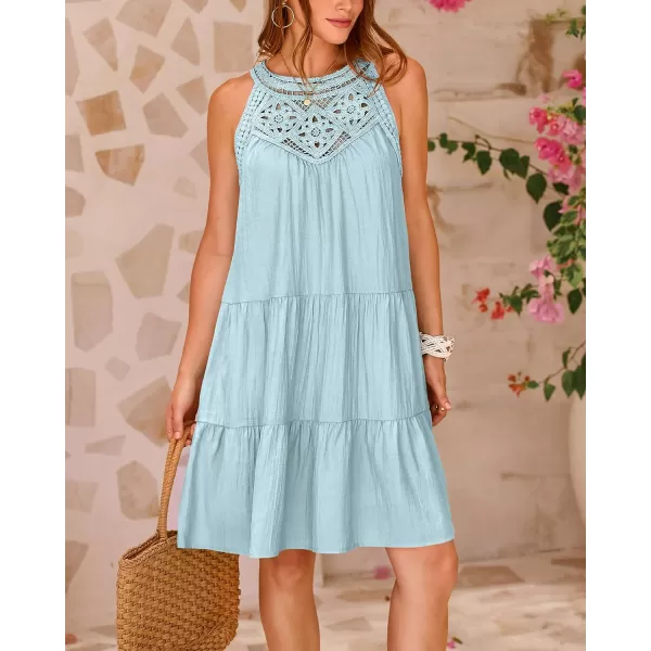 imageBTFBM Womens Summer Hollow Out Halter Dresses Casual Sleeveless ALine Tiered Swing Sundress Beach Vacation Mini DressSolid Mint Green