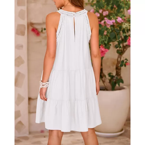 imageBTFBM Womens Summer Hollow Out Halter Dresses Casual Sleeveless ALine Tiered Swing Sundress Beach Vacation Mini DressSolid White