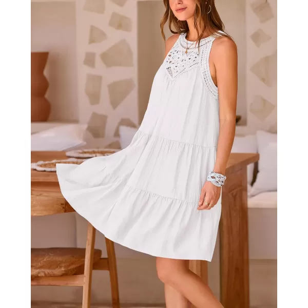 imageBTFBM Womens Summer Hollow Out Halter Dresses Casual Sleeveless ALine Tiered Swing Sundress Beach Vacation Mini DressSolid White