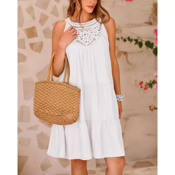 imageBTFBM Womens Summer Hollow Out Halter Dresses Casual Sleeveless ALine Tiered Swing Sundress Beach Vacation Mini DressSolid White