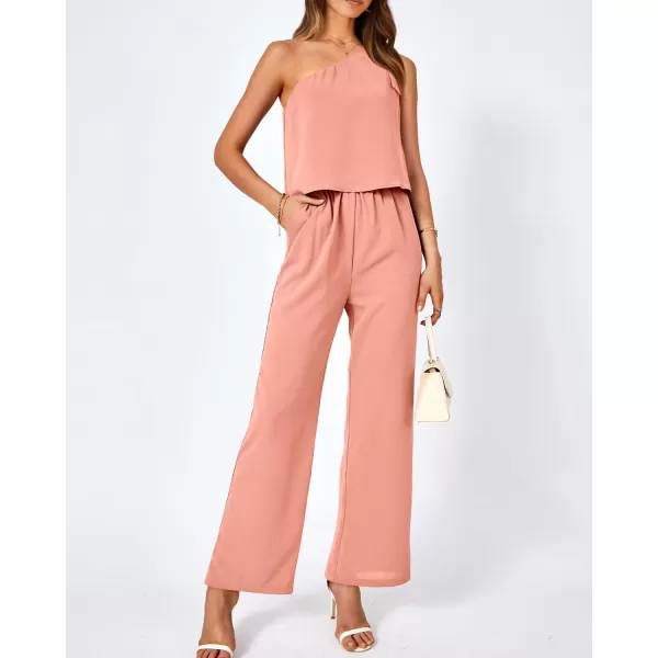 imageBTFBM Womens Summer Jumpsuits 2023 One Shoulder Tie Strap Solid Loose Long Pant Romper One Piece Casual Outfit PocketsSolid Light Orange