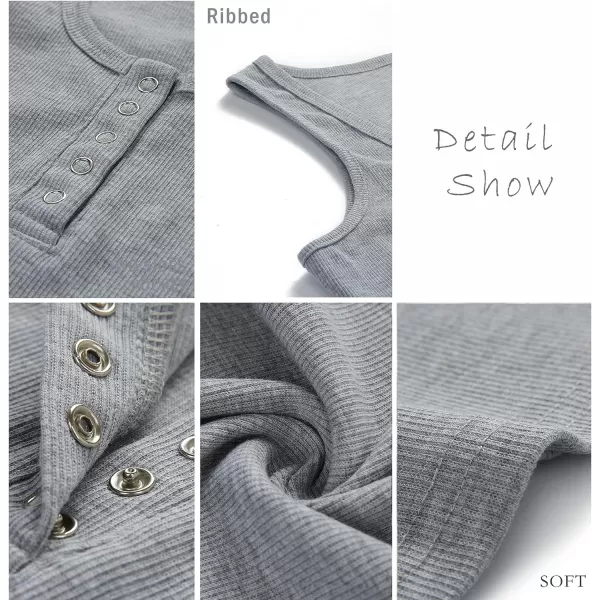 imageBTFBM Womens Summer Ribbed Tank Tops Crew Neck Button Down Slim Fit Basic Sleeveless Tunic Blouse Casual Henley ShirtsSleeveless Apricot