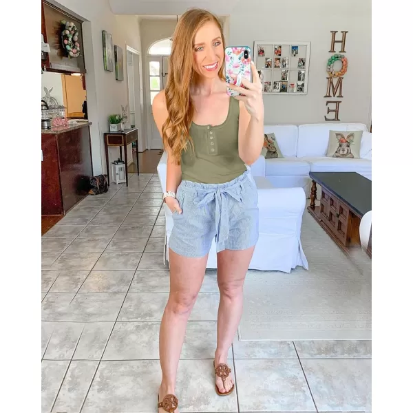 imageBTFBM Womens Summer Ribbed Tank Tops Crew Neck Button Down Slim Fit Basic Sleeveless Tunic Blouse Casual Henley ShirtsSleeveless Bean Green