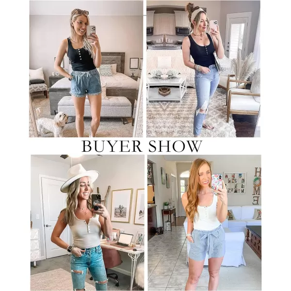 imageBTFBM Womens Summer Ribbed Tank Tops Crew Neck Button Down Slim Fit Basic Sleeveless Tunic Blouse Casual Henley ShirtsSleeveless Green
