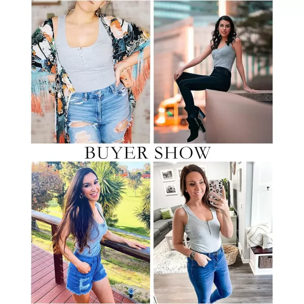 imageBTFBM Womens Summer Ribbed Tank Tops Crew Neck Button Down Slim Fit Basic Sleeveless Tunic Blouse Casual Henley ShirtsSleeveless Grey