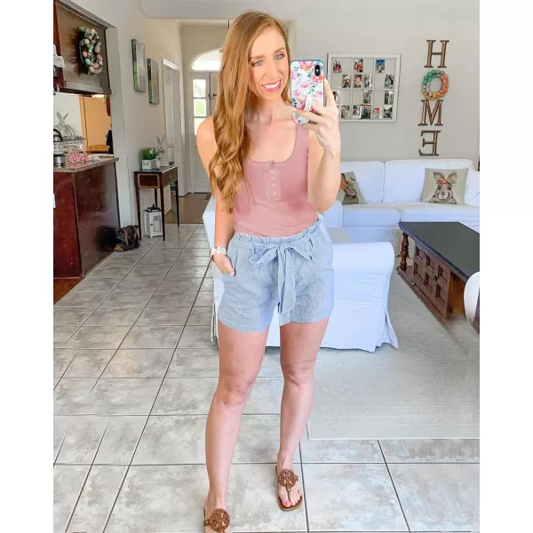 imageBTFBM Womens Summer Ribbed Tank Tops Crew Neck Button Down Slim Fit Basic Sleeveless Tunic Blouse Casual Henley ShirtsSleeveless Grey Pink