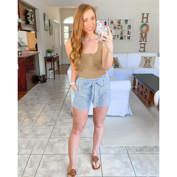 imageBTFBM Womens Summer Ribbed Tank Tops Crew Neck Button Down Slim Fit Basic Sleeveless Tunic Blouse Casual Henley ShirtsSleeveless Light Khaki