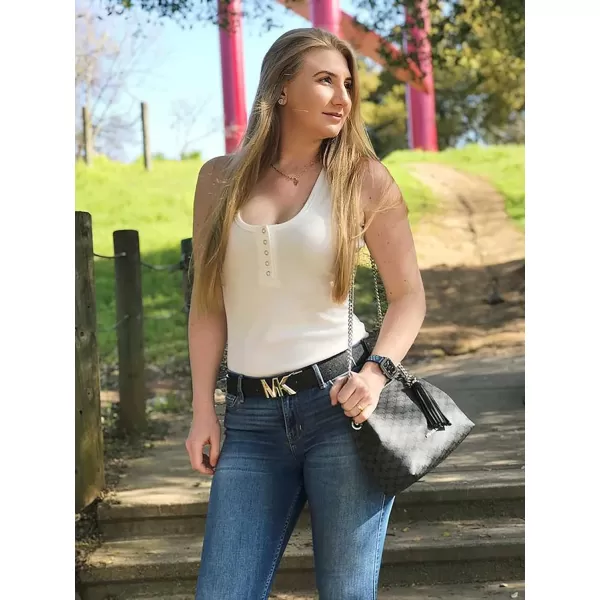 imageBTFBM Womens Summer Ribbed Tank Tops Crew Neck Button Down Slim Fit Basic Sleeveless Tunic Blouse Casual Henley ShirtsSleeveless White