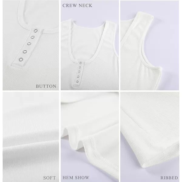imageBTFBM Womens Summer Ribbed Tank Tops Crew Neck Button Down Slim Fit Basic Sleeveless Tunic Blouse Casual Henley ShirtsSleeveless White