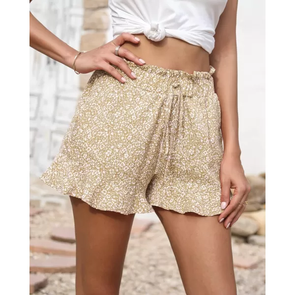 imageBTFBM Womens Summer Shorts 2023 Floral Elastic High Waisted Belted Casual Beach Ruffle Short Lounge Pants with PocketsFloral Apricot