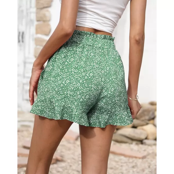 imageBTFBM Womens Summer Shorts 2023 Floral Elastic High Waisted Belted Casual Beach Ruffle Short Lounge Pants with PocketsFloral Green