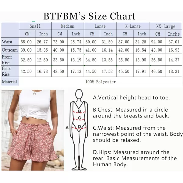 imageBTFBM Womens Summer Shorts 2023 Floral Elastic High Waisted Belted Casual Beach Ruffle Short Lounge Pants with PocketsFloral Orange Red