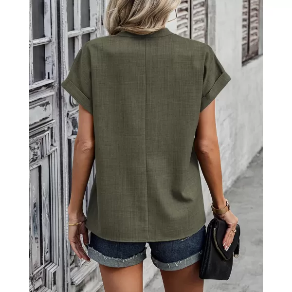 imageBTFBM Womens Summer Tops 2024 V Neck Short Sleeve Tshirt Loose Flowy Tunics Solid Color Dressy Casual Blouse ShirtsSolid Army Green
