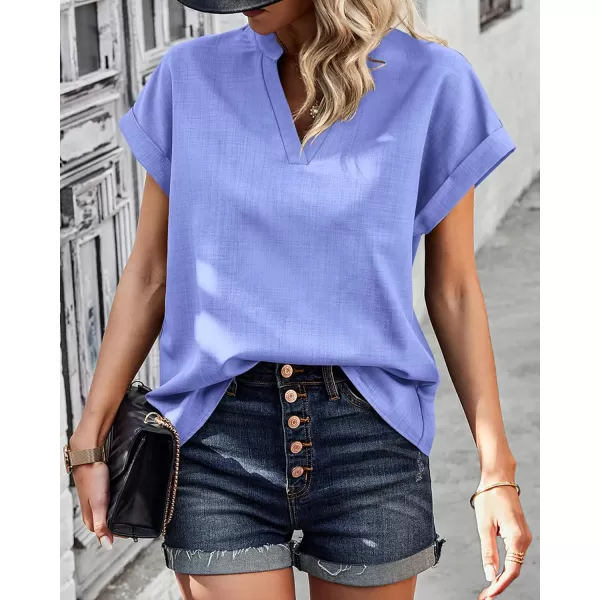 imageBTFBM Womens Summer Tops 2024 V Neck Short Sleeve Tshirt Loose Flowy Tunics Solid Color Dressy Casual Blouse ShirtsSolid Light Blue