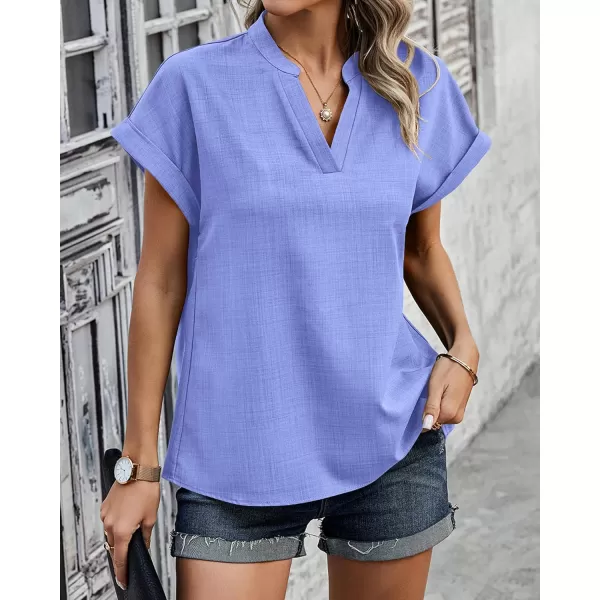 imageBTFBM Womens Summer Tops 2024 V Neck Short Sleeve Tshirt Loose Flowy Tunics Solid Color Dressy Casual Blouse ShirtsSolid Light Blue