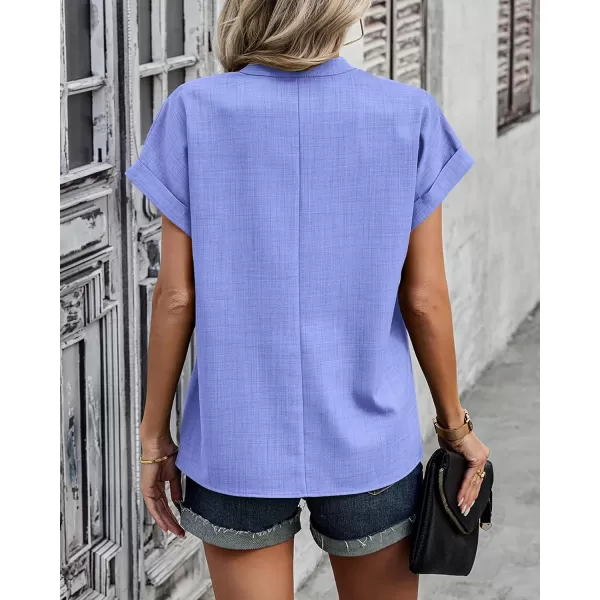 imageBTFBM Womens Summer Tops 2024 V Neck Short Sleeve Tshirt Loose Flowy Tunics Solid Color Dressy Casual Blouse ShirtsSolid Light Blue