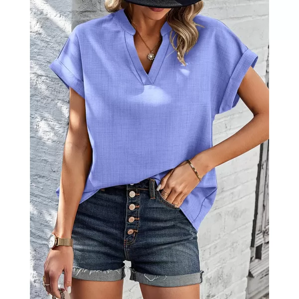 imageBTFBM Womens Summer Tops 2024 V Neck Short Sleeve Tshirt Loose Flowy Tunics Solid Color Dressy Casual Blouse ShirtsSolid Light Blue