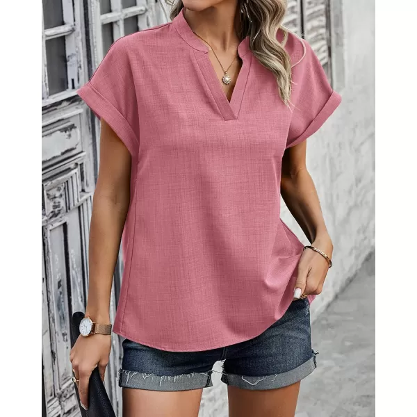 imageBTFBM Womens Summer Tops 2024 V Neck Short Sleeve Tshirt Loose Flowy Tunics Solid Color Dressy Casual Blouse ShirtsSolid Pink