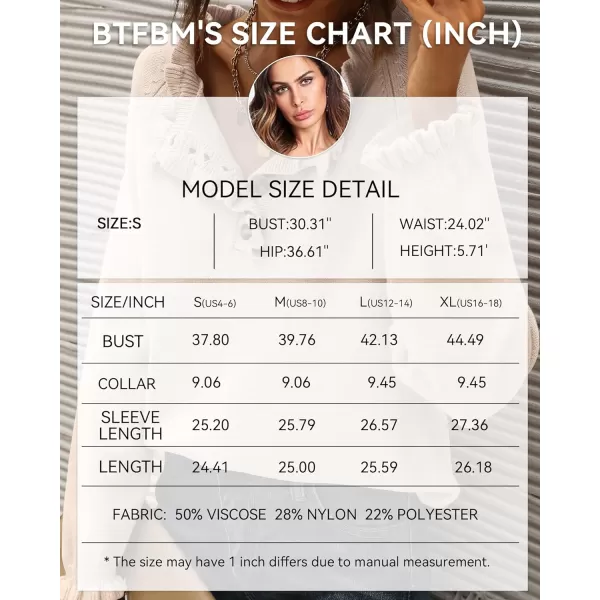 imageBTFBM Womens Sweaters Casual Long Sleeve Button Down Crew Neck Ruffle Knit Pullover Sweater Tops Solid Color StripedSolid Beige