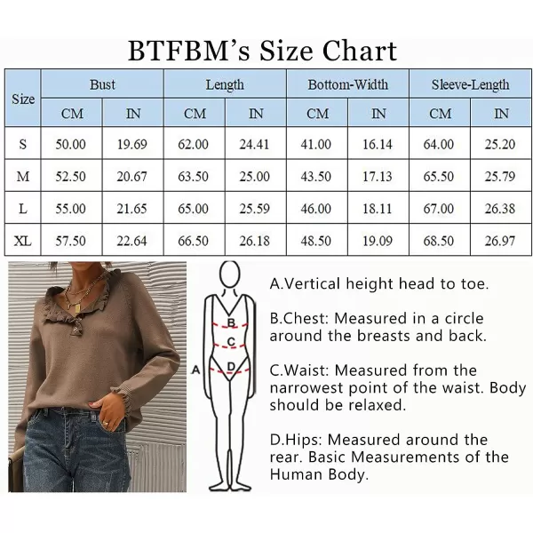 imageBTFBM Womens Sweaters Casual Long Sleeve Button Down Crew Neck Ruffle Knit Pullover Sweater Tops Solid Color StripedSolid Brown Camel